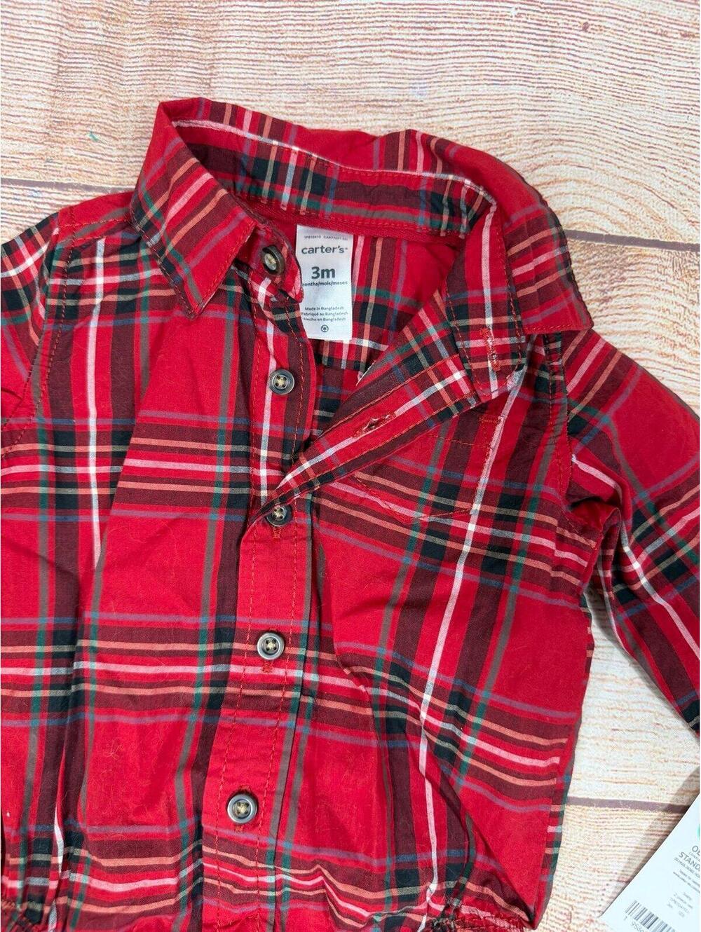 Carters 3 Month Red Plaid Bodysuit and Denim Pants Set with Suspenders NWT - Picture 2 of 6